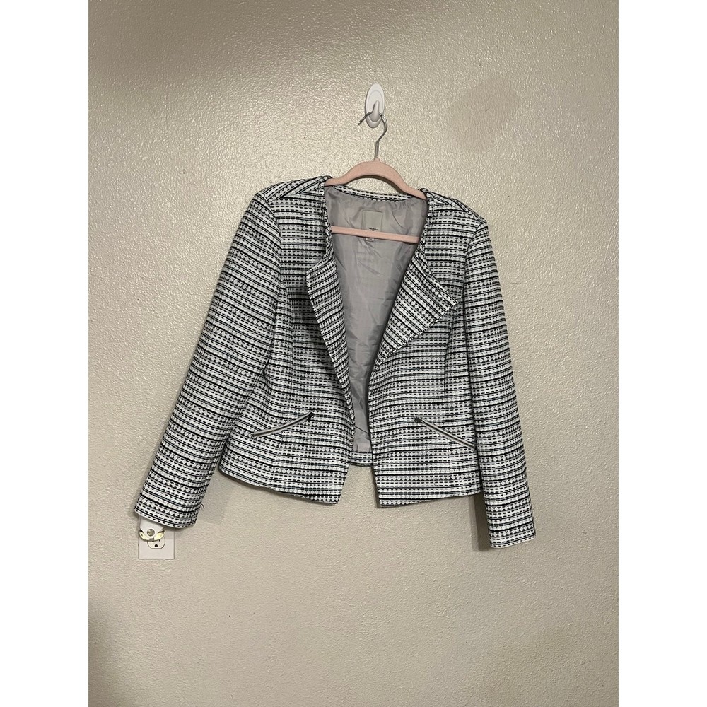 Halogen Open Front Blazer Jacket Size XL Light blue/Black pattern